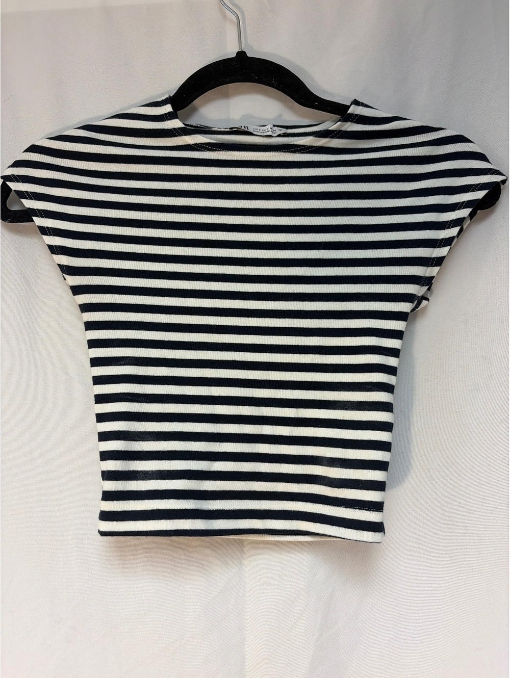 Zara Women's Black and White Striped Short Sleeve Top Size S